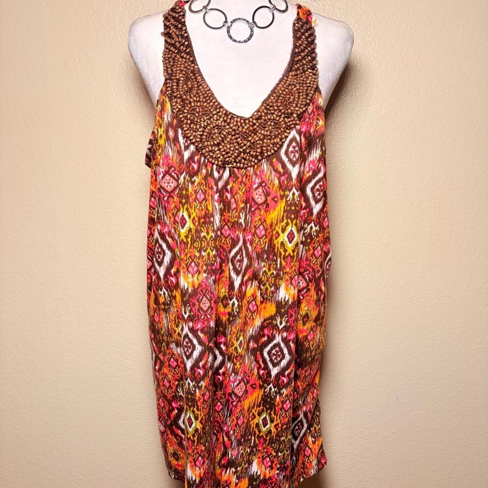 Y2K No Boundaries Print Beaded Dress Orange Pink Brown 3X Womens #10